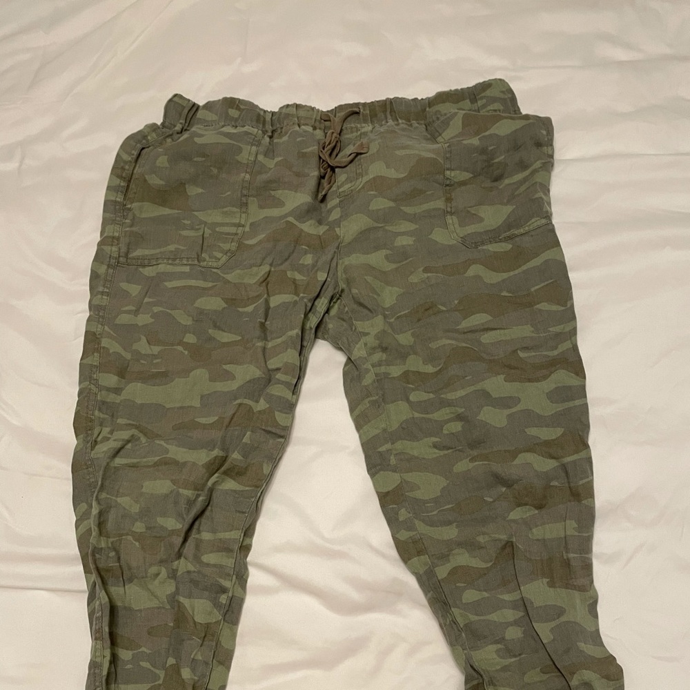 Green Camo Linen Caslon Cargo Joggers Large